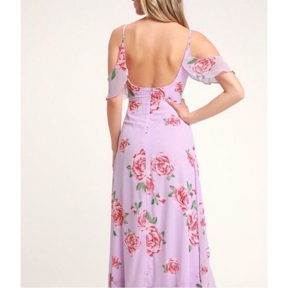 Lulu’s Take You There Lavender Floral Print Maxi Dress M Flowy Tiered Roses - Picture 3 of 10